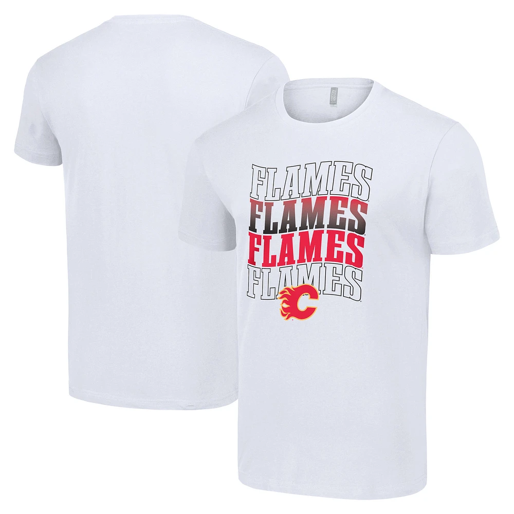 Men's Starter White Calgary Flames Four Team Name Logo T-Shirt