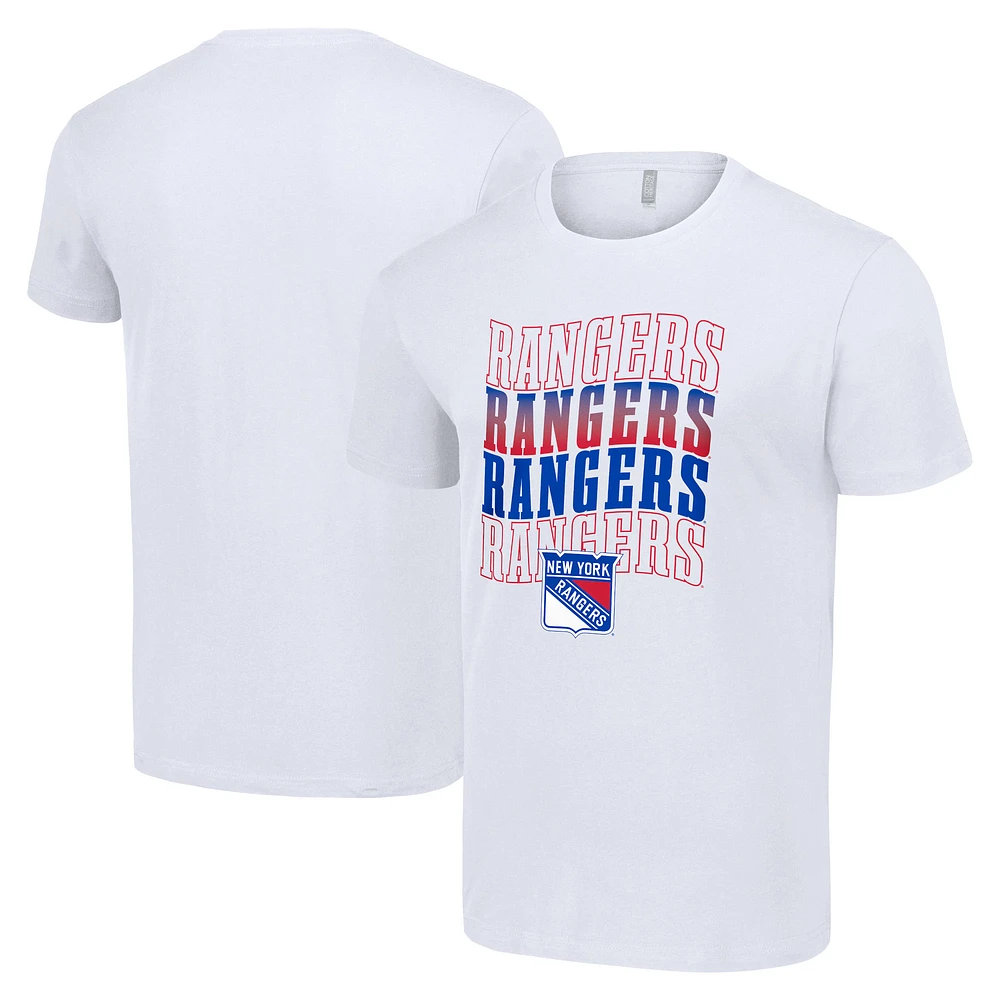 Men's Starter White New York Rangers Four Team Name Logo T-Shirt