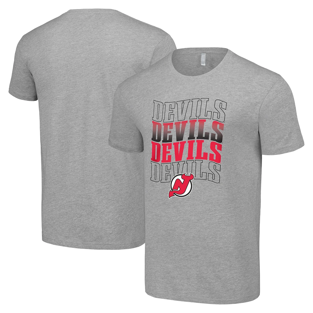 Men's Starter Heather Gray New Jersey Devils Four Team Name Logo T-Shirt