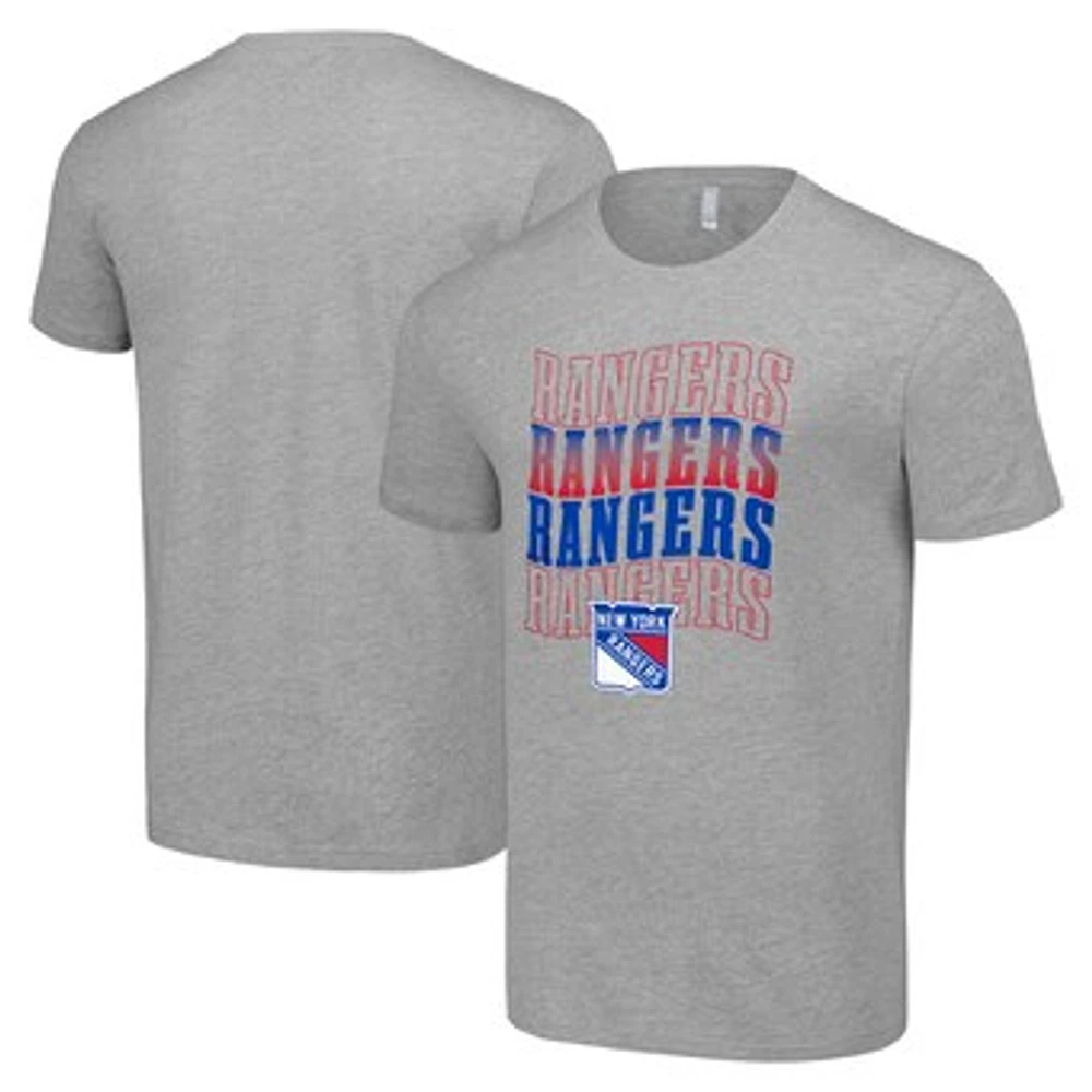 Men's Starter Heather Gray New York Rangers Four Team Name Logo T-Shirt