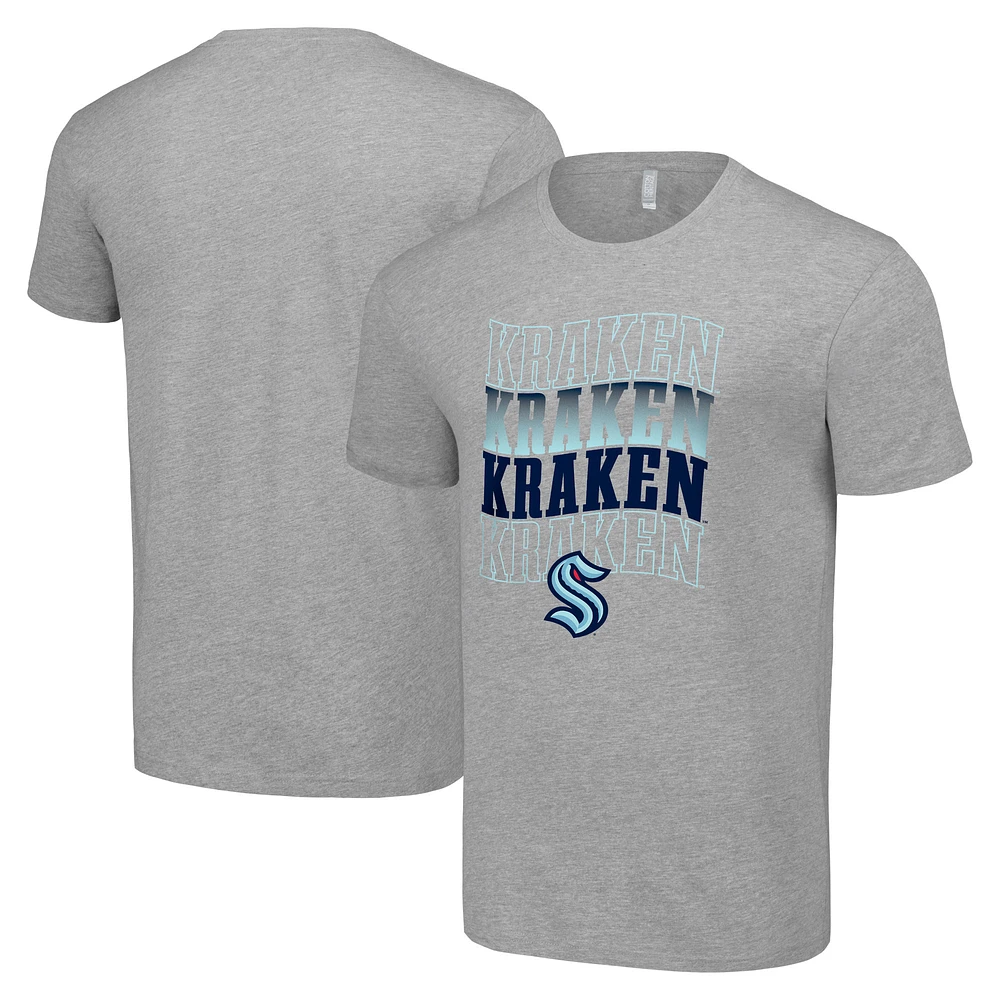 Men's Starter Heather Gray Seattle Kraken Four Team Name Logo T-Shirt