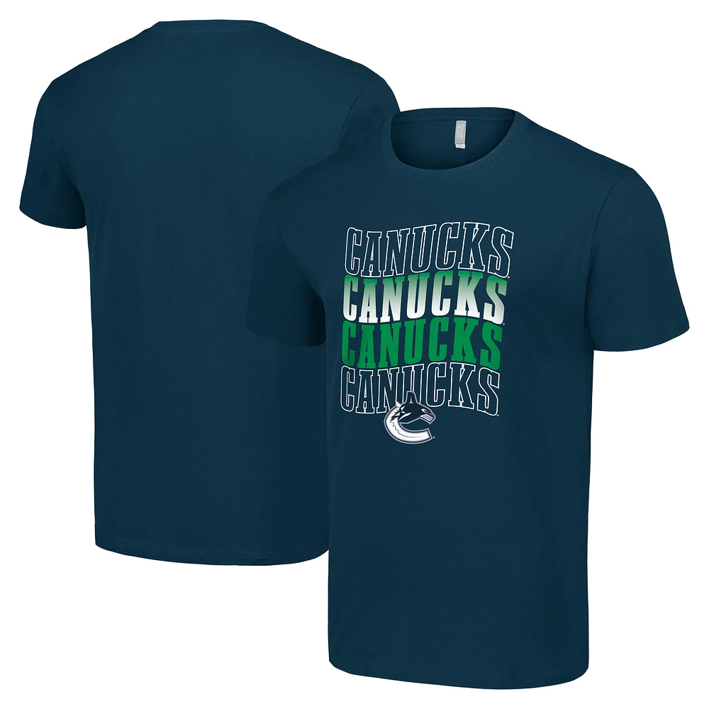 Men's Starter Navy Vancouver Canucks Four Team Name Logo T-Shirt