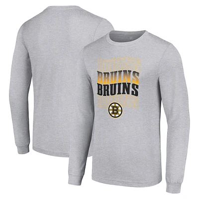 Men's Starter Heather Gray Boston Bruins Four Team Name Logo Long Sleeve Graphic T-Shirt