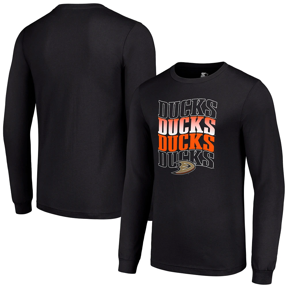 Men's Starter Anaheim Ducks Four Team Name Logo Long Sleeve Graphic T-Shirt