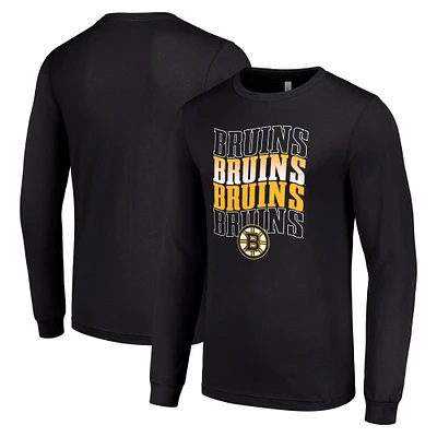 Men's Starter Boston Bruins Four Team Name Logo Long Sleeve Graphic T-Shirt
