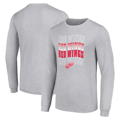 Men's Starter Heather Gray Detroit Red Wings Four Team Name Logo Long Sleeve Graphic T-Shirt