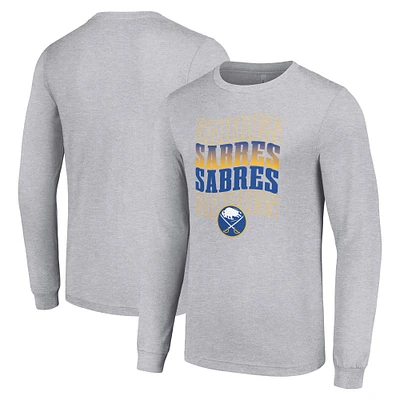 Men's Starter Heather Gray Buffalo Sabres Four Team Name Logo Long Sleeve Graphic T-Shirt
