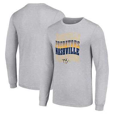 Men's Starter Heather Gray Nashville Predators Four Team Name Logo Long Sleeve Graphic T-Shirt