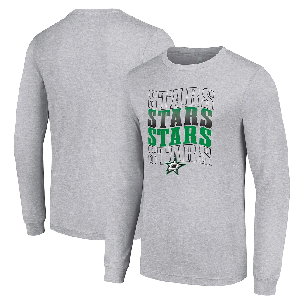 Men's Starter Heather Gray Dallas Stars Four Team Name Logo Long Sleeve Graphic T-Shirt