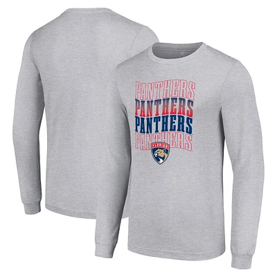 Men's Starter Heather Gray Florida Panthers Four Team Name Logo Long Sleeve Graphic T-Shirt