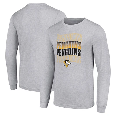 Men's Starter Heather Gray Pittsburgh Penguins Four Team Name Logo Long Sleeve Graphic T-Shirt