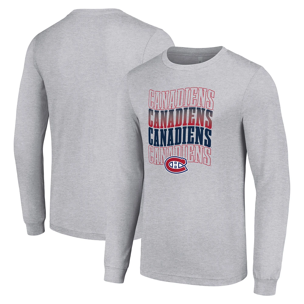 Men's Starter Heather Gray Montreal Canadiens Four Team Name Logo Long Sleeve Graphic T-Shirt