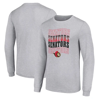 Men's Starter Heather Gray Ottawa Senators Four Team Name Logo Long Sleeve Graphic T-Shirt
