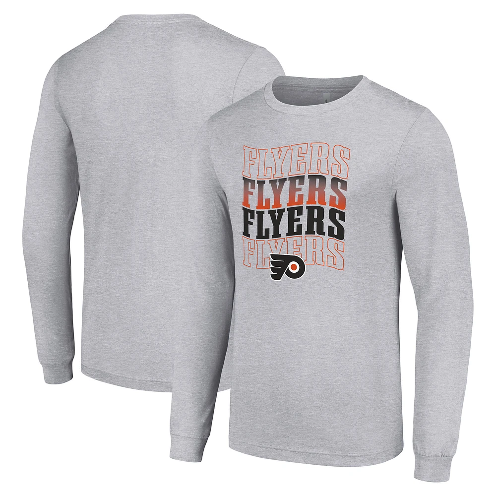 Men's Starter Heather Gray Philadelphia Flyers Four Team Name Logo Long Sleeve Graphic T-Shirt