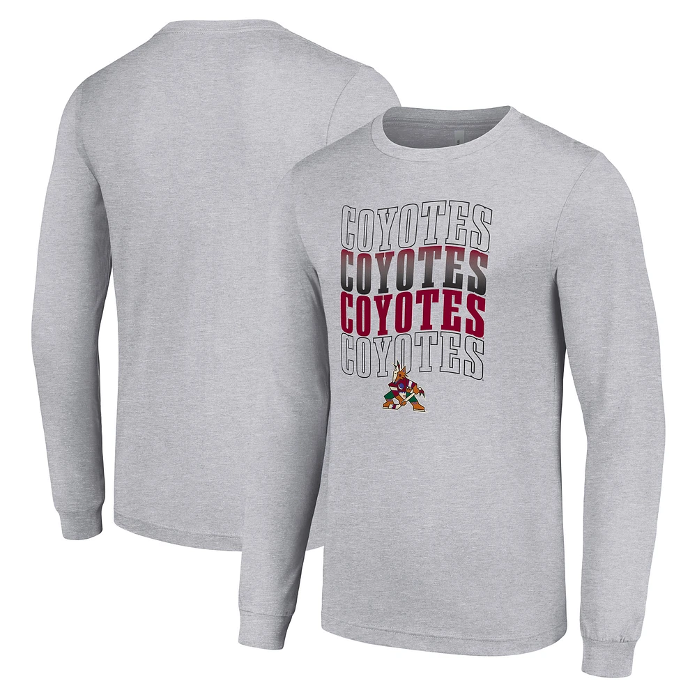 Men's Starter Heather Gray Arizona Coyotes Four Team Name Logo Long Sleeve Graphic T-Shirt