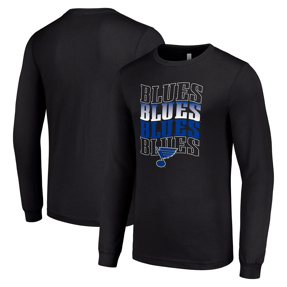 Men's Starter Black St. Louis Blues Four Team Name Logo Long Sleeve Graphic T-Shirt