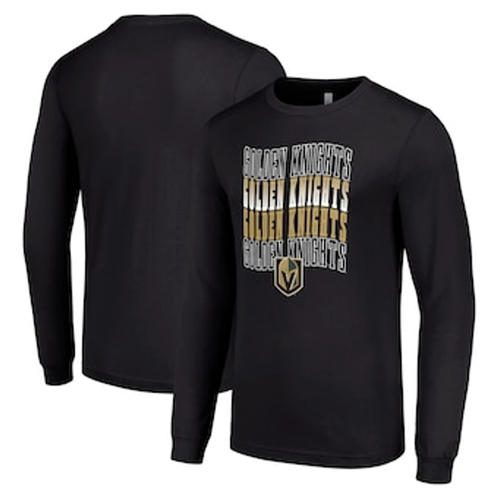 Men's Starter Black Vegas Golden Knights Four Team Name Logo Long Sleeve Graphic T-Shirt