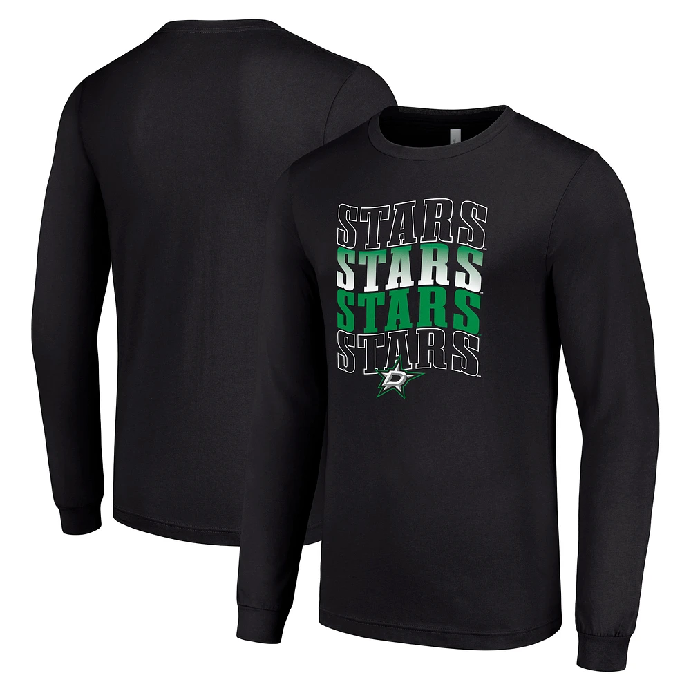Men's Starter Black Dallas Stars Four Team Name Logo Long Sleeve Graphic T-Shirt