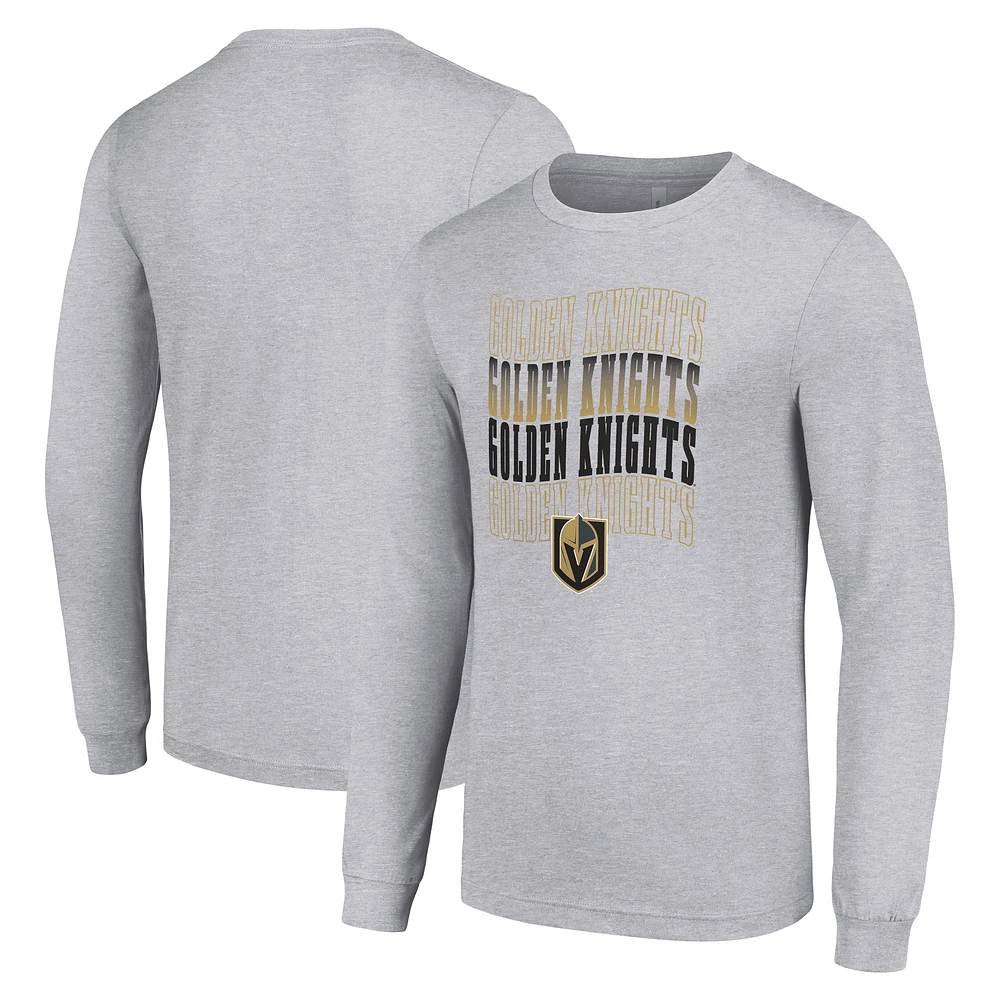 Men's Starter Heather Gray Vegas Golden Knights Four Team Name Logo Long Sleeve Graphic T-Shirt