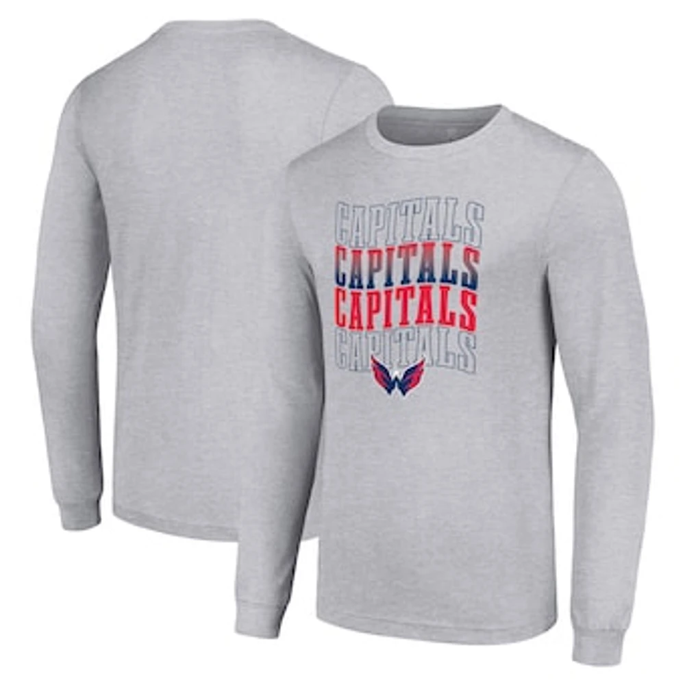 Men's Starter Heather Gray Washington Capitals Four Team Name Logo Long Sleeve Graphic T-Shirt