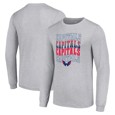 Men's Starter Heather Gray Washington Capitals Four Team Name Logo Long Sleeve Graphic T-Shirt