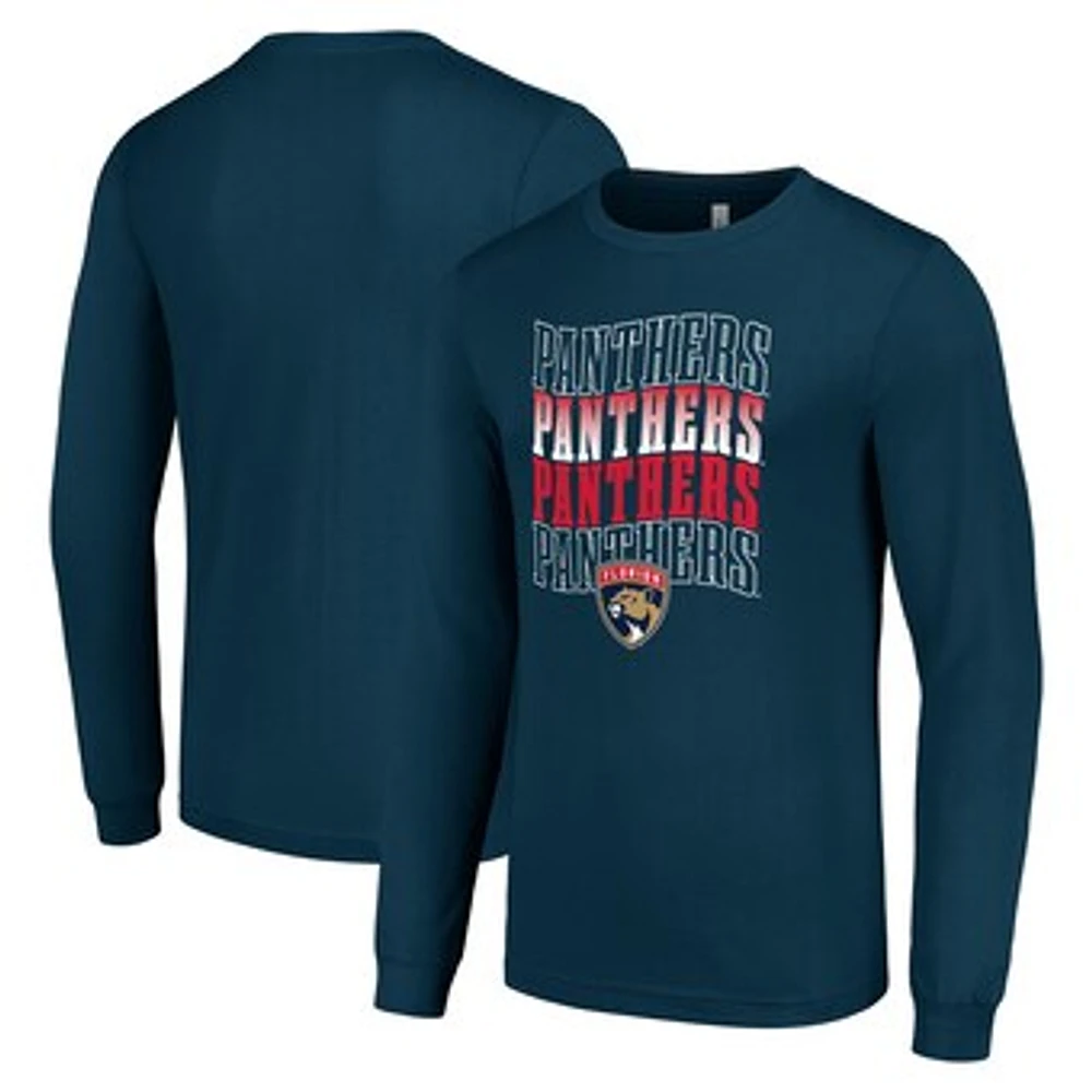Men's Starter Navy Florida Panthers Four Team Name Logo Long Sleeve Graphic T-Shirt