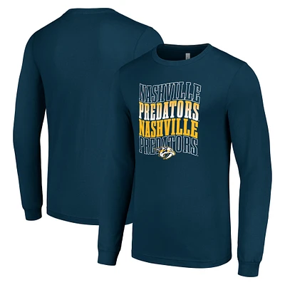 Men's Starter Navy Nashville Predators Four Team Name Logo Long Sleeve Graphic T-Shirt