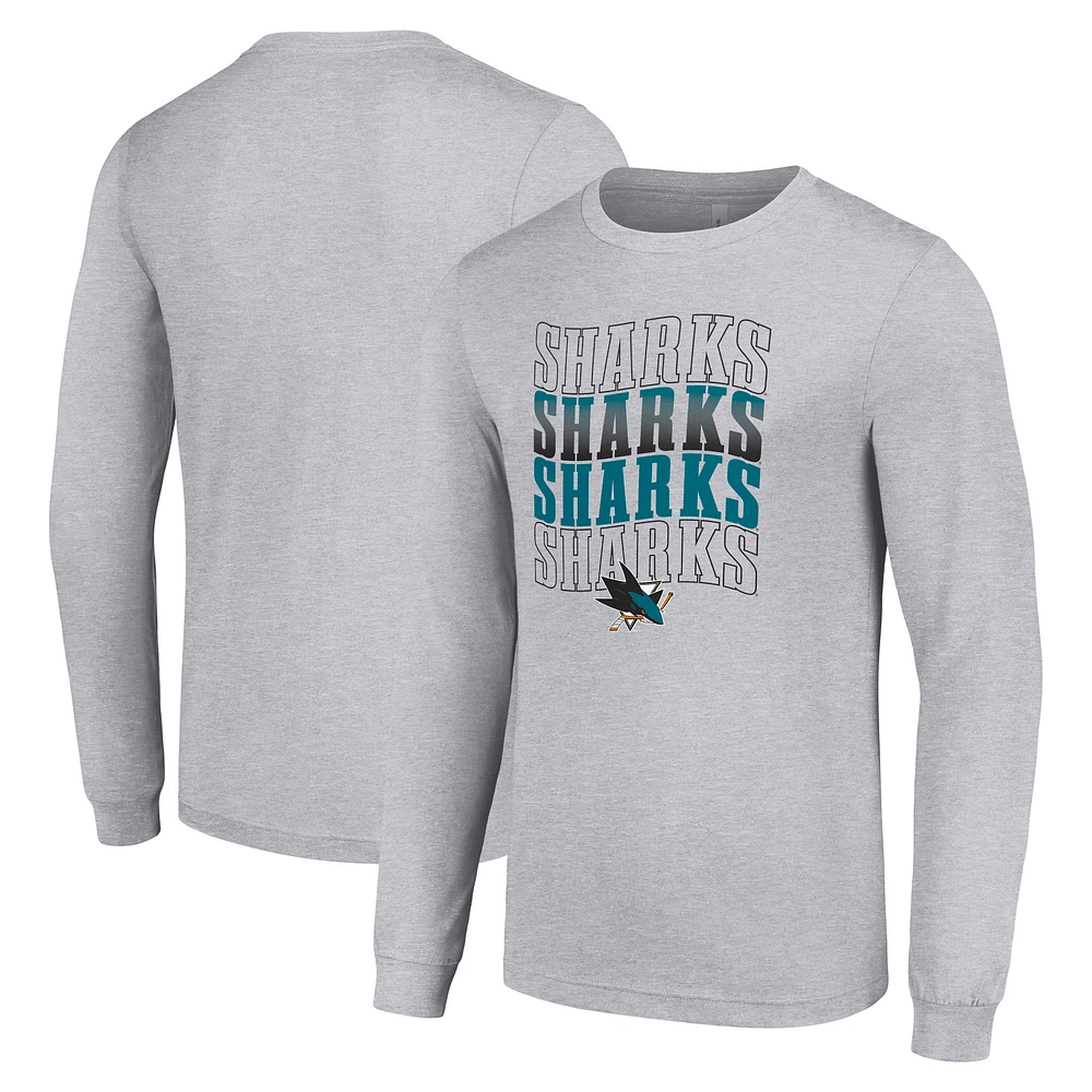 Men's Starter Heather Gray San Jose Sharks Four Team Name Logo Long Sleeve Graphic T-Shirt