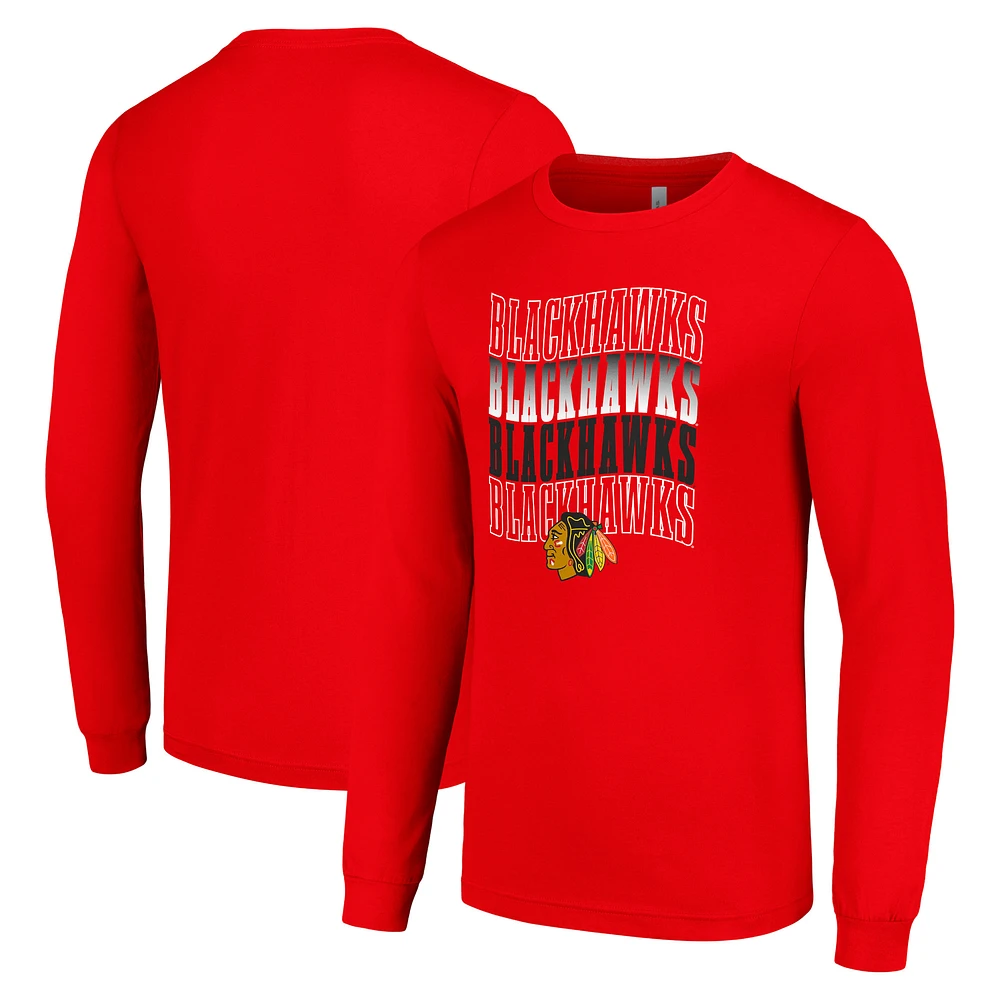 Men's Starter Chicago Blackhawks Four Team Name Logo Long Sleeve Graphic T-Shirt