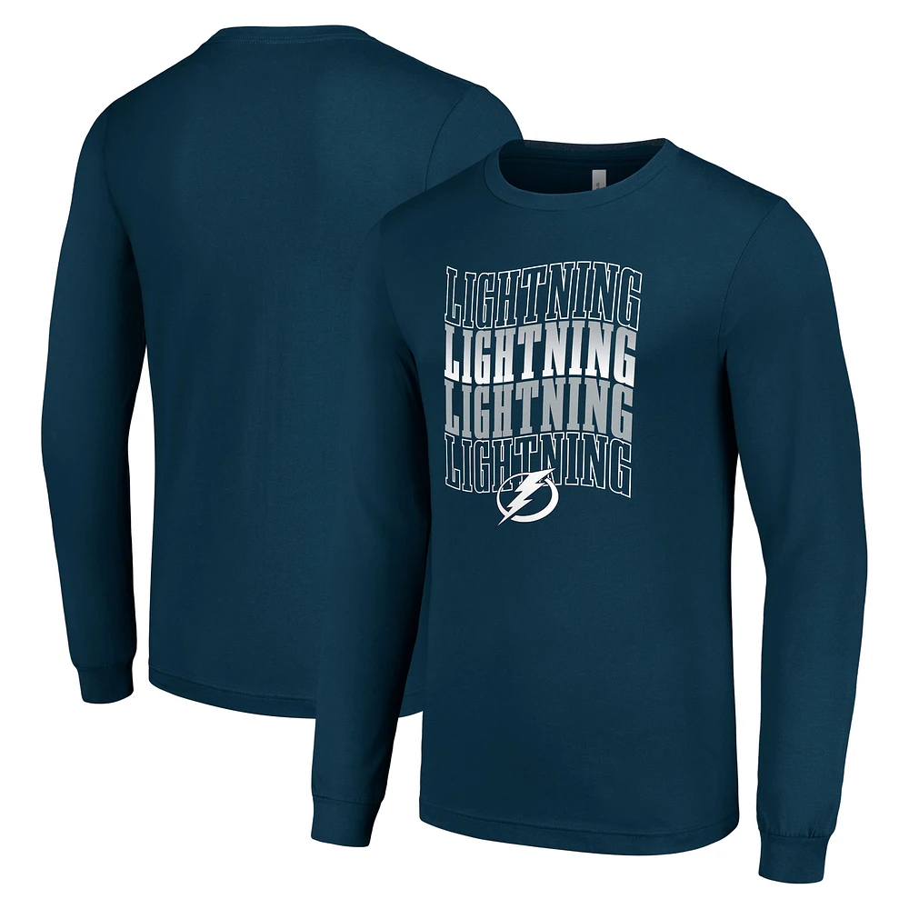 Men's Starter Navy Tampa Bay Lightning Four Team Name Logo Long Sleeve Graphic T-Shirt