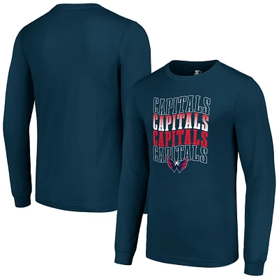 Men's Starter Navy Washington Capitals Four Team Name Logo Long Sleeve Graphic T-Shirt