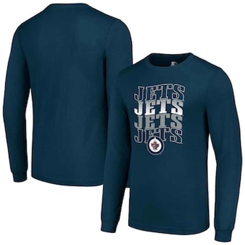 Men's Starter Navy Winnipeg Jets Four Team Name Logo Long Sleeve Graphic T-Shirt