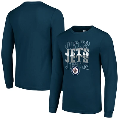 Men's Starter Navy Winnipeg Jets Four Team Name Logo Long Sleeve Graphic T-Shirt