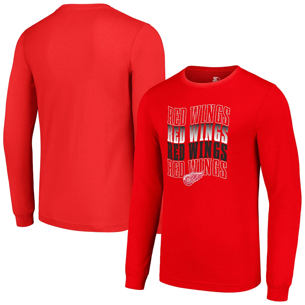 Men's Starter Detroit Red Wings Four Team Name Logo Long Sleeve Graphic T-Shirt