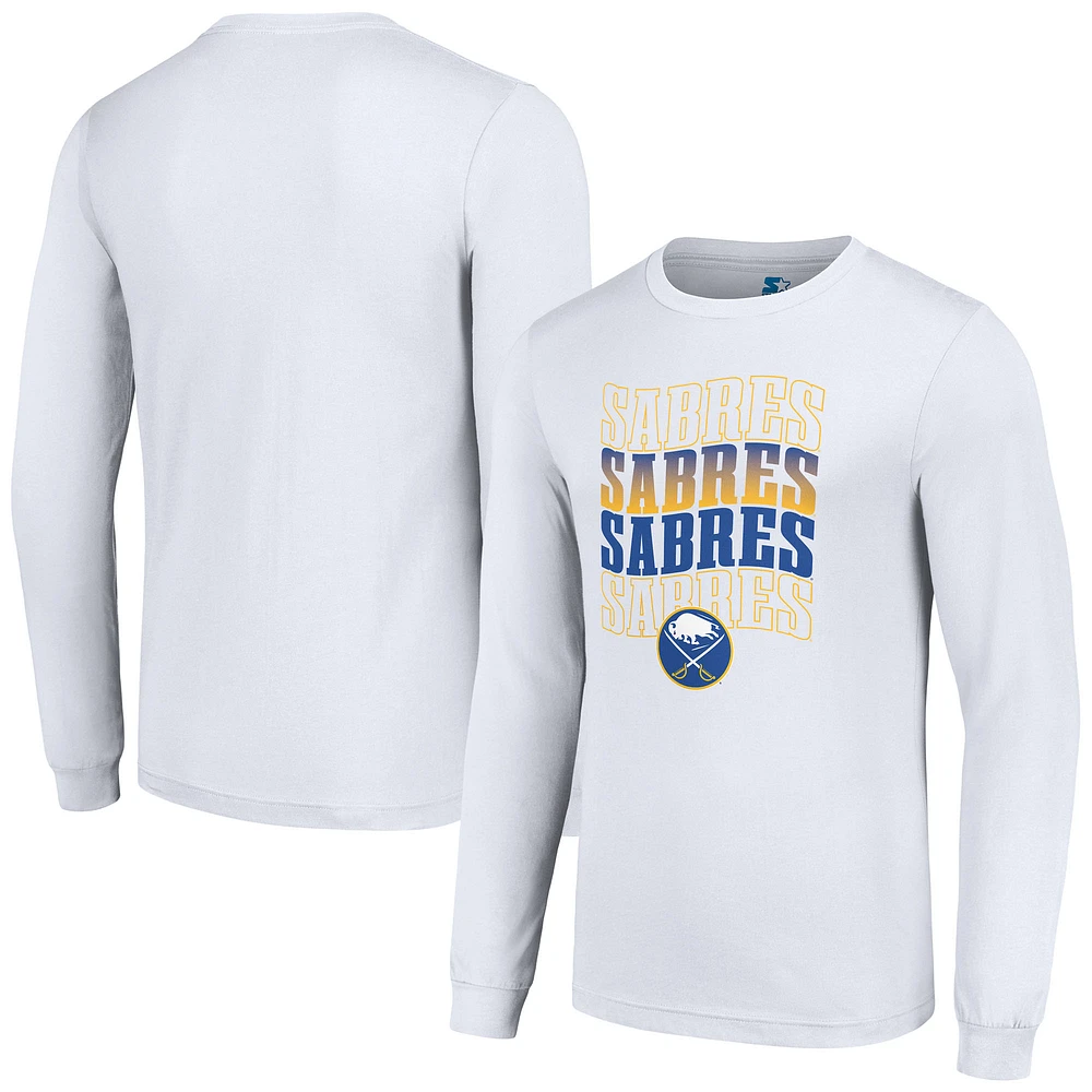 Men's Starter White Buffalo Sabres Four Team Name Logo Long Sleeve Graphic T-Shirt