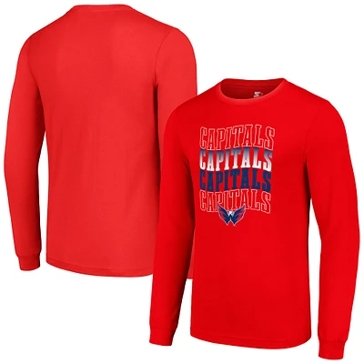 Men's Starter Red Washington Capitals Four Team Name Logo Long Sleeve Graphic T-Shirt