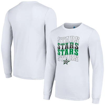 Men's Starter White Dallas Stars Four Team Name Logo Long Sleeve Graphic T-Shirt