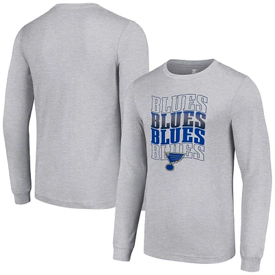 Men's Starter Heather Gray St. Louis Blues Four Team Name Logo Long Sleeve Graphic T-Shirt