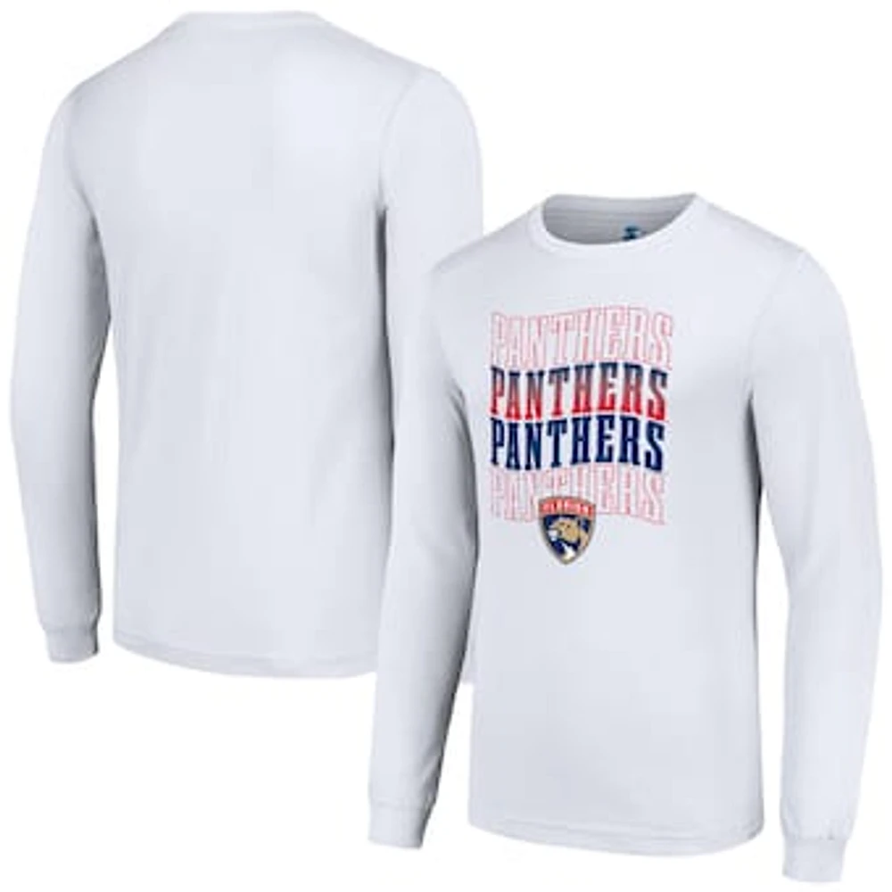 Men's Starter White Florida Panthers Four Team Name Logo Long Sleeve Graphic T-Shirt