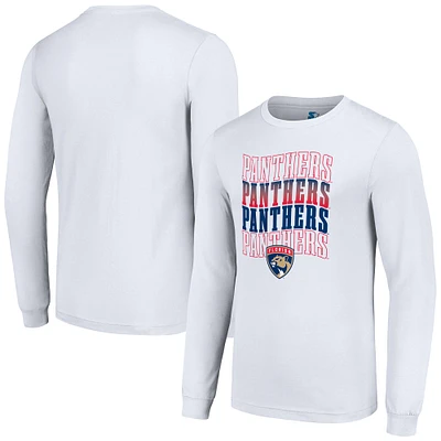 Men's Starter White Florida Panthers Four Team Name Logo Long Sleeve Graphic T-Shirt