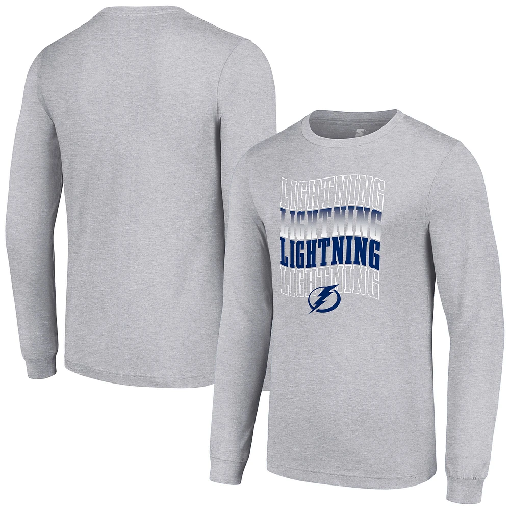 Men's Starter Heather Gray Tampa Bay Lightning Four Team Name Logo Long Sleeve Graphic T-Shirt