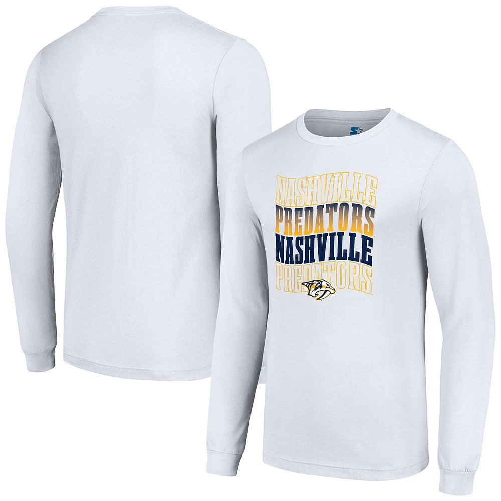 Men's Starter White Nashville Predators Four Team Name Logo Long Sleeve Graphic T-Shirt