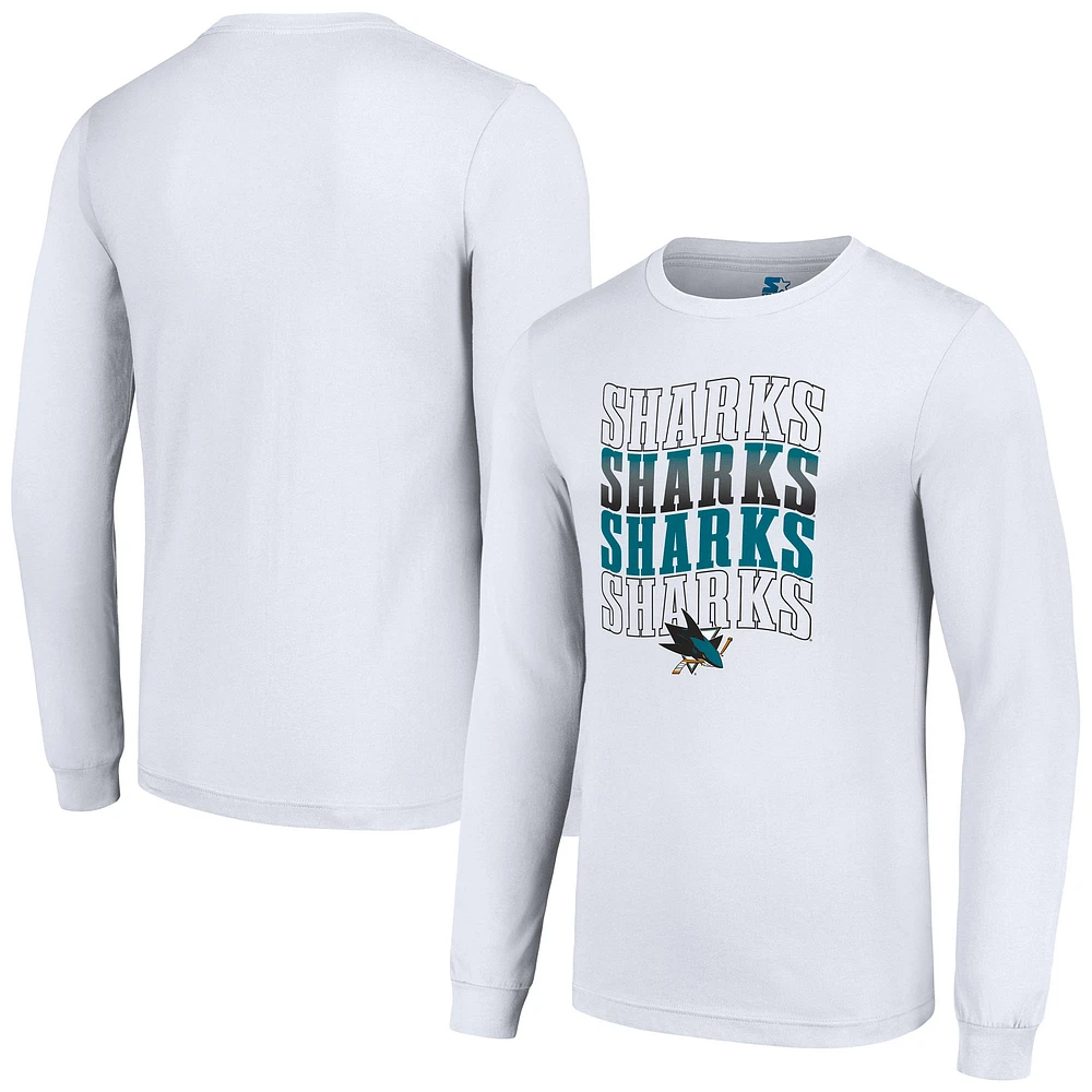 Men's Starter White San Jose Sharks Four Team Name Logo Long Sleeve Graphic T-Shirt