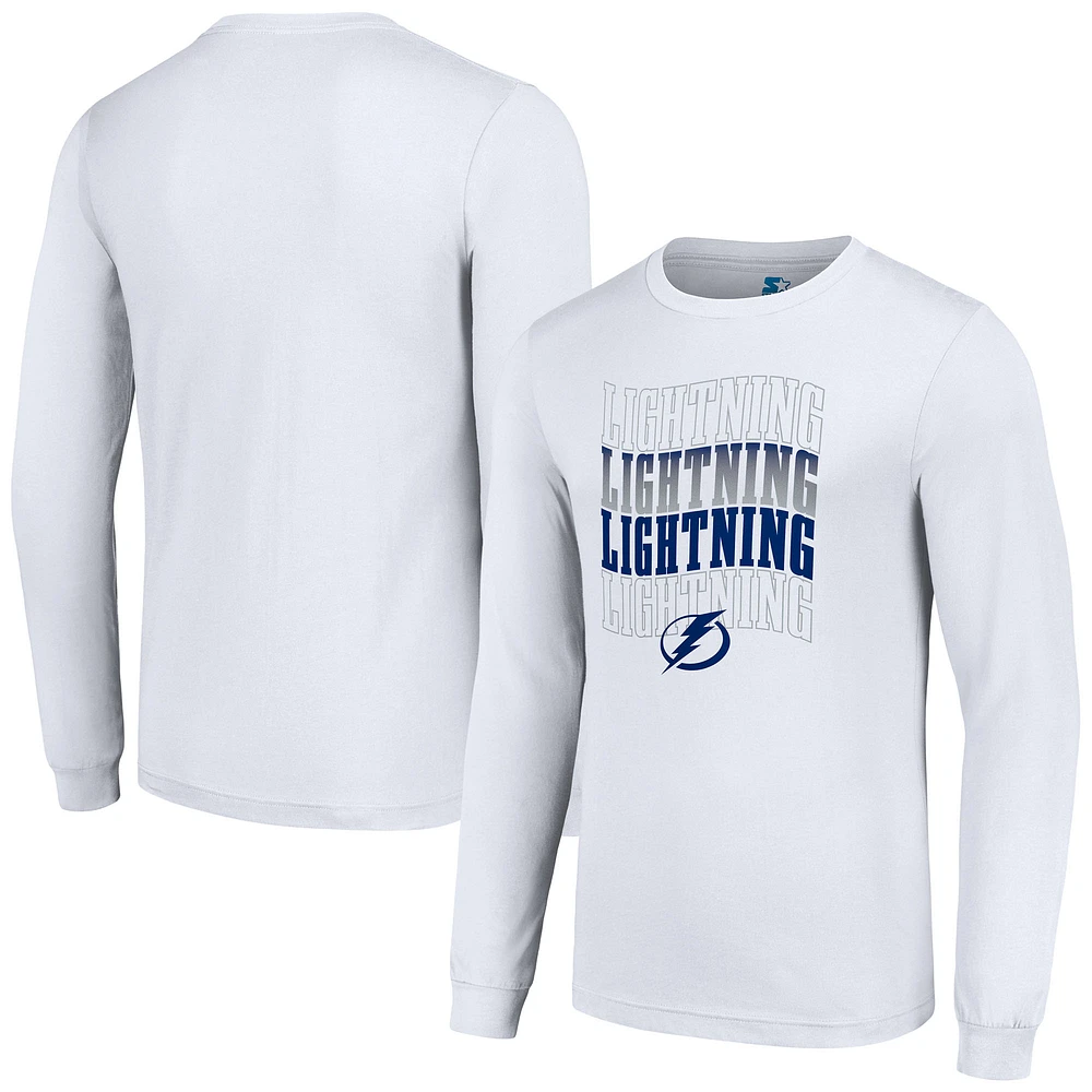 Men's Starter White Tampa Bay Lightning Four Team Name Logo Long Sleeve Graphic T-Shirt