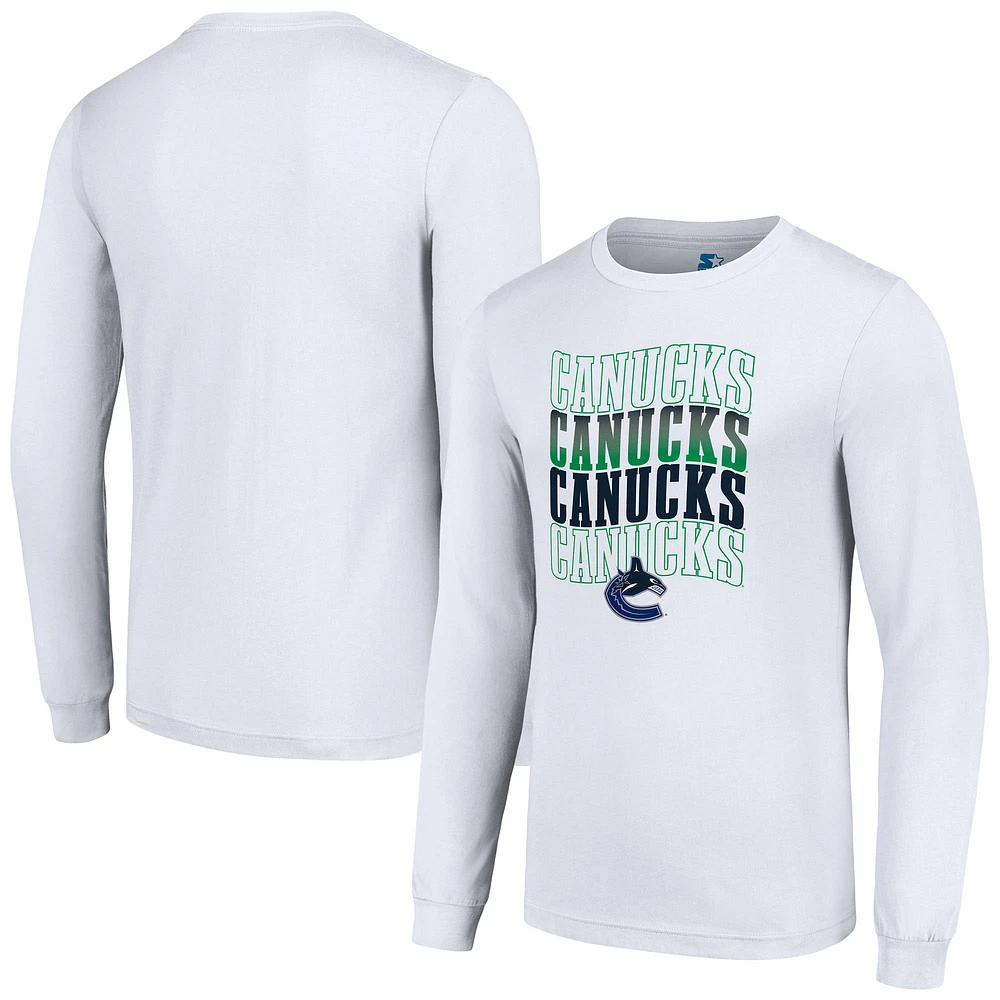 Men's Starter White Vancouver Canucks Four Team Name Logo Long Sleeve Graphic T-Shirt