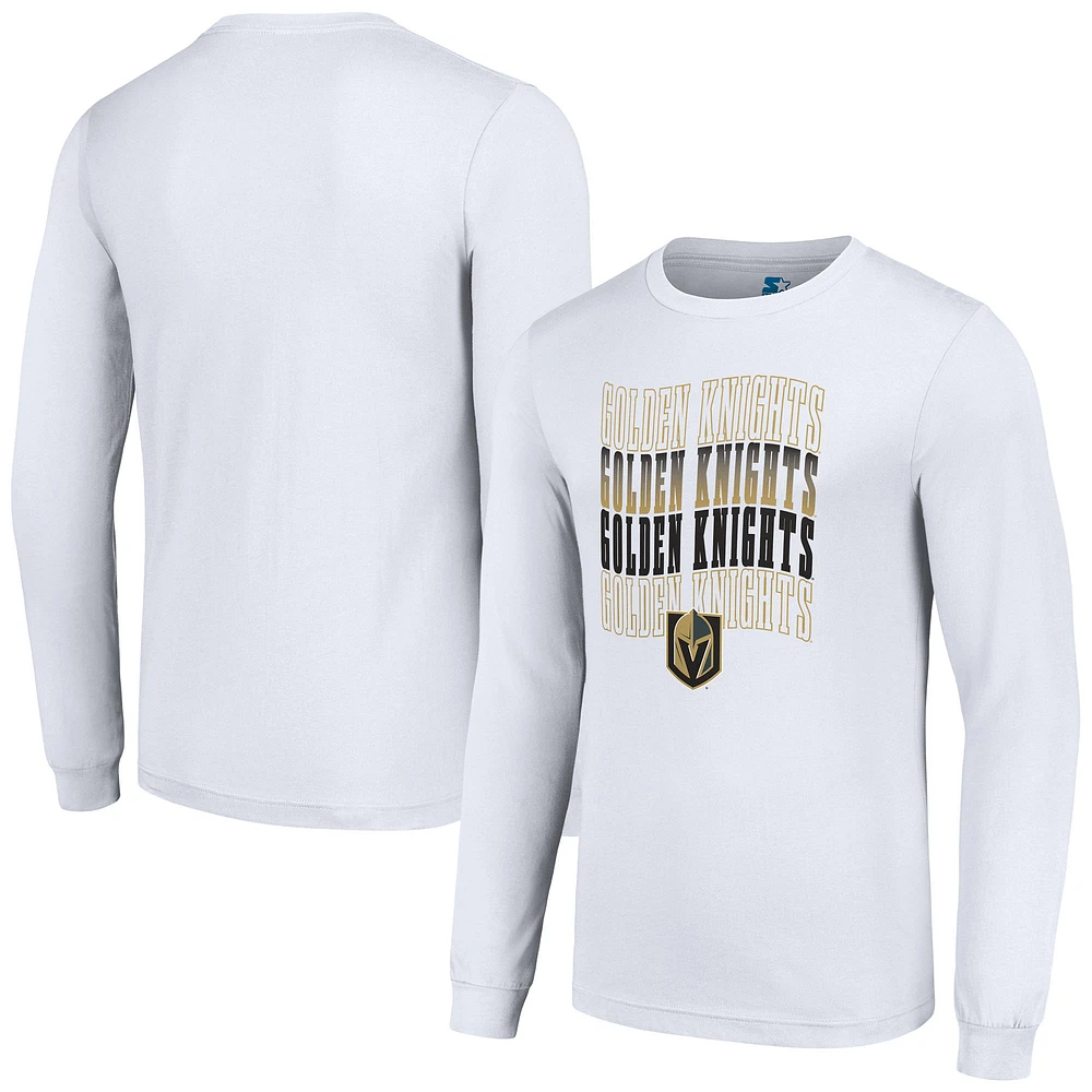 Men's Starter White Vegas Golden Knights Four Team Name Logo Long Sleeve Graphic T-Shirt