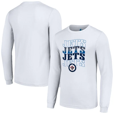 Men's Starter White Winnipeg Jets Four Team Name Logo Long Sleeve Graphic T-Shirt