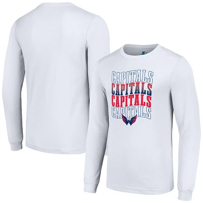 Men's Starter White Washington Capitals Four Team Name Logo Long Sleeve Graphic T-Shirt