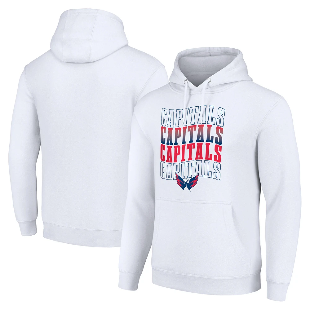 Men's Starter White Washington Capitals Four Team Name Logo Fleece Pullover Hoodie