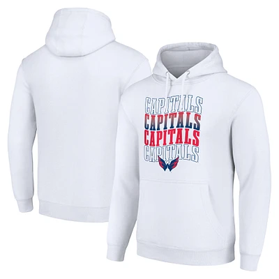 Men's Starter White Washington Capitals Four Team Name Logo Fleece Pullover Hoodie